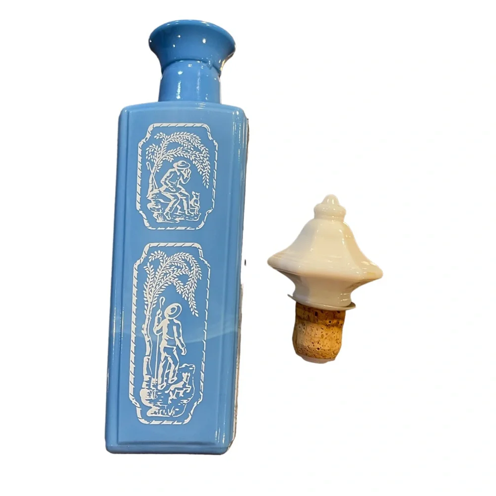 Vintage Blue & White Milkglass‎ Decanter Milk Glass Jim Beam Barware